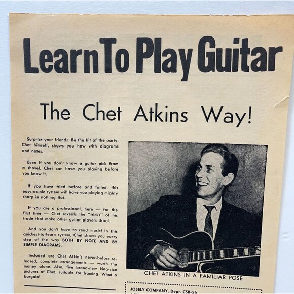 Chet Atkins Learn Guitar Print Ad Vintage 1950s Learn to Play Course Mail Order - Picture 4 of 6
